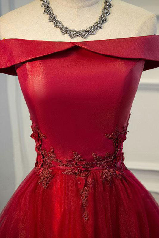 Burgundy Prom Dress Off the Shoulder Lace Long Formal Evening Dress