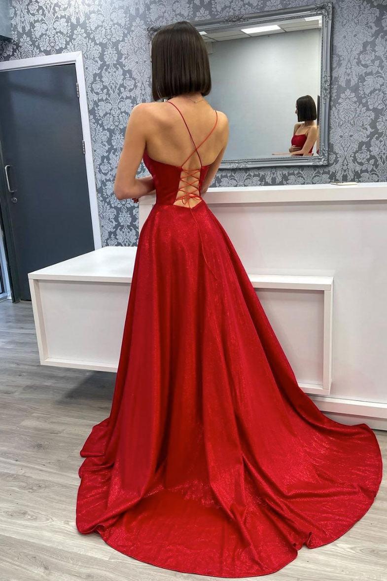 Burgundy Prom Dress Satin Long Evening Dress