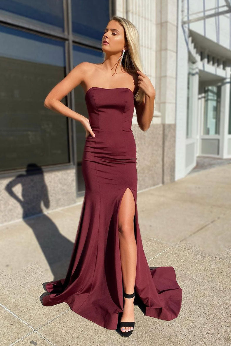 Burgundy Prom Dress Satin Long Formal Dress Evening Dress