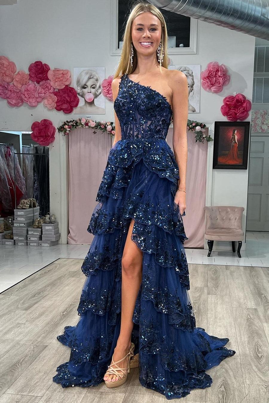 Burgundy Prom Dress Sheath One Shoulder Tiered Lace Long Evening Dress | Dressystars Burgundy Prom Dress Sheath One Shoulder Tiered Lace Long Evening Dress | Dressystars