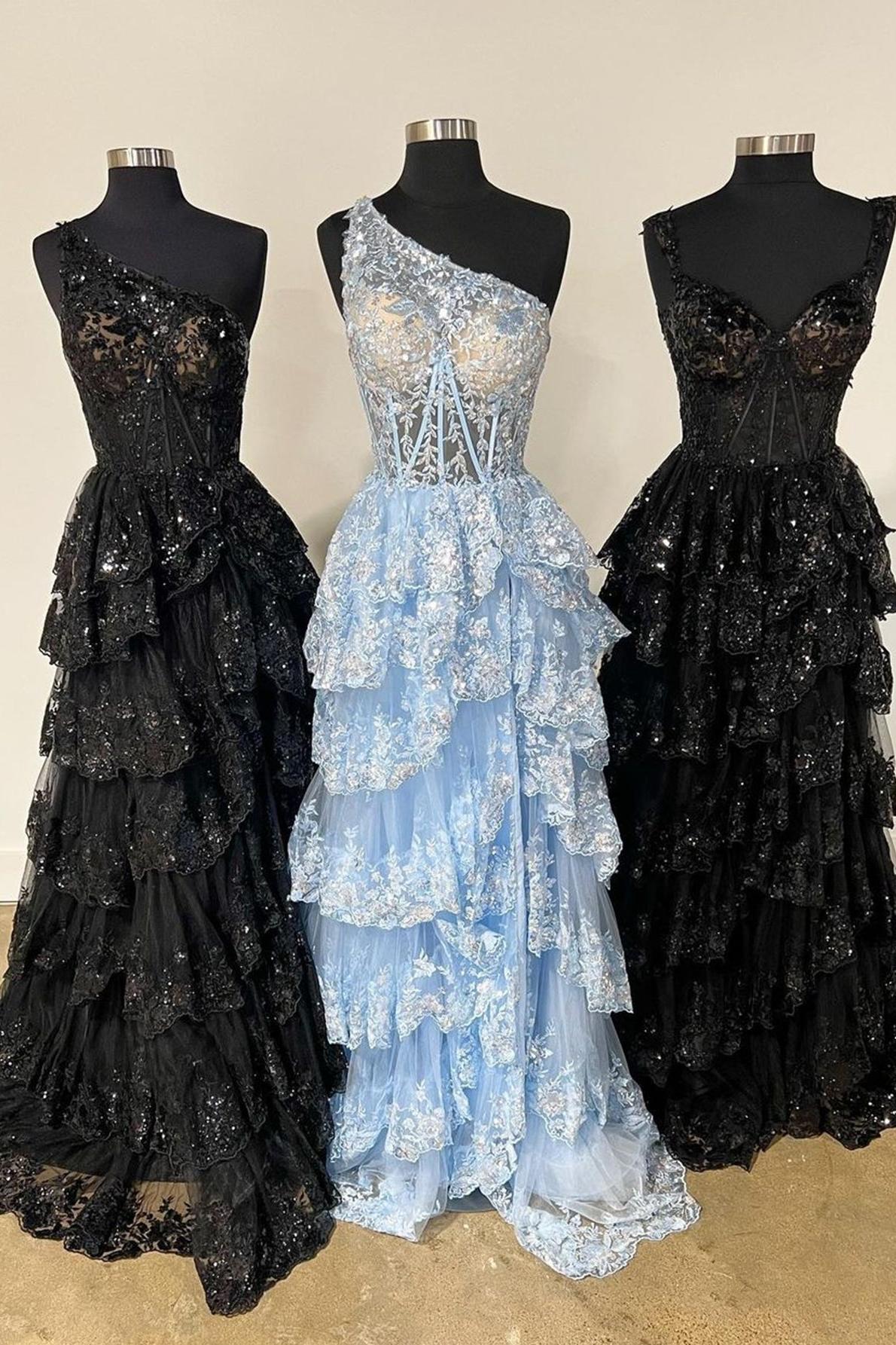 Burgundy Prom Dress Sheath One Shoulder Tiered Lace Long Evening Dress