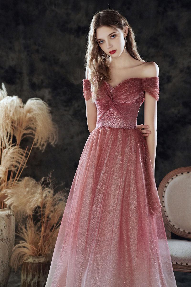 Burgundy Prom Dress Sweetheart Tulle Sequin Long Evening Dress