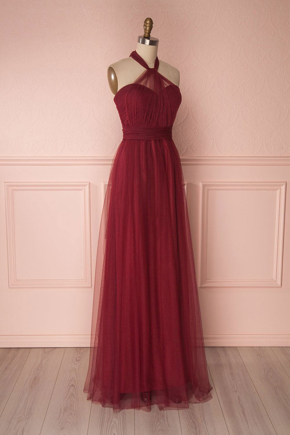 Burgundy Prom Dress Tulle Sweetheart Long Formal Evening Dress