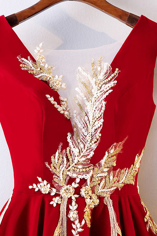 Burgundy Prom Dress V Neck Lace Long Formal Gown Evening Dress