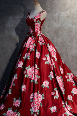 Burgundy Prom Dress V Neck Satin Long Evening Gown Evening Dress