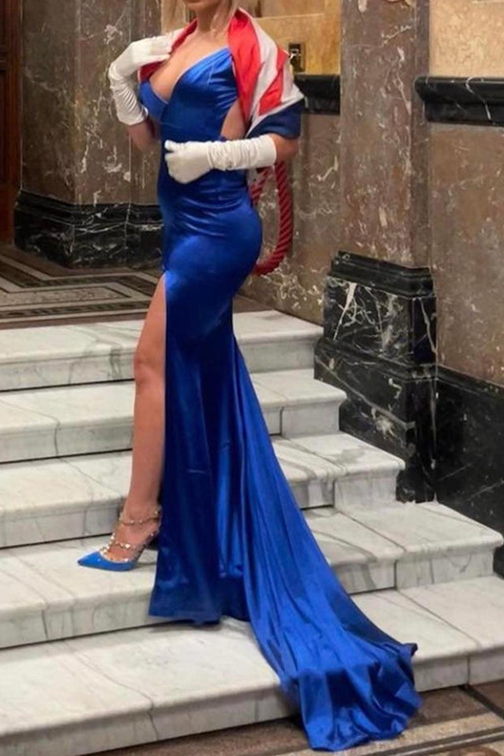 Dressystars Burgundy Satin Spaghetti Strap Mermaid Prom Dress With Open Back Formal Evening Gown