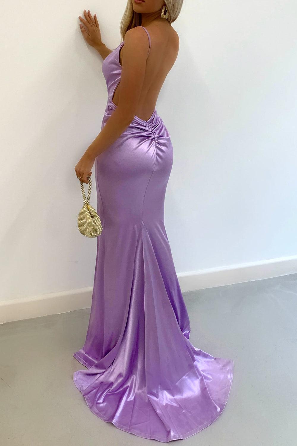 Dressystars Burgundy Satin Spaghetti Strap Mermaid Prom Dress With Open Back Formal Evening Gown