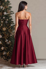 Dressystars Burgundy Satin Sweetheart A Line Long Prom Dress