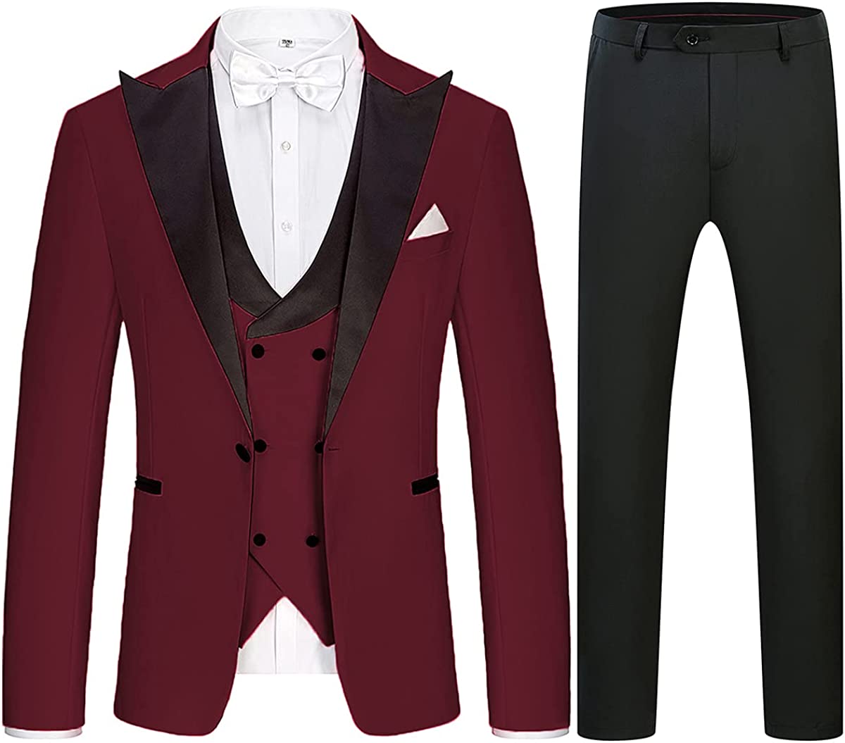 Burgundy Three Piece Peaked Lapel Prom Suit for Men