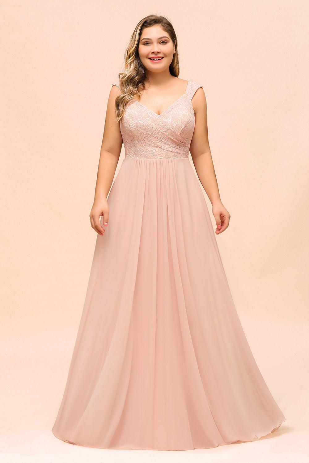 Burgundy V-Neck Lace Chiffon Bridesmaid Dress