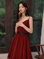 Burgundy Velvet Cocktail Dress V Neck Short Party Dress