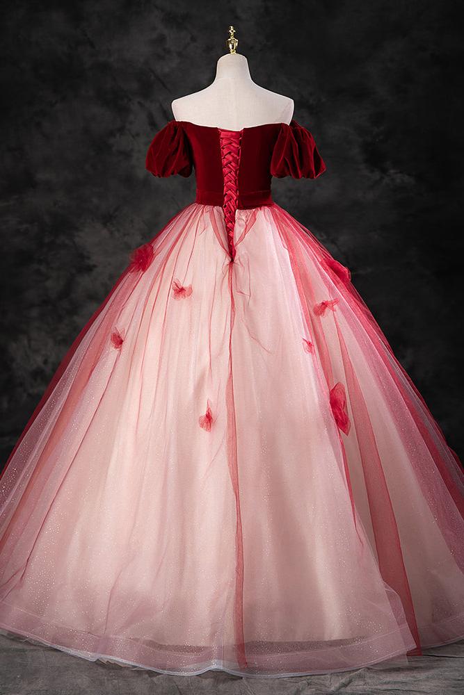 Burgundy Velvet Formal Dress A Line Tulle Long Evening Dress