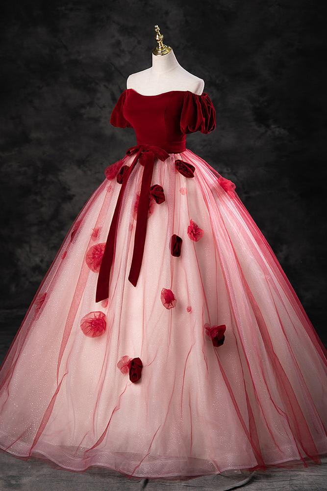 Burgundy Velvet Formal Dress A Line Tulle Long Evening Dress
