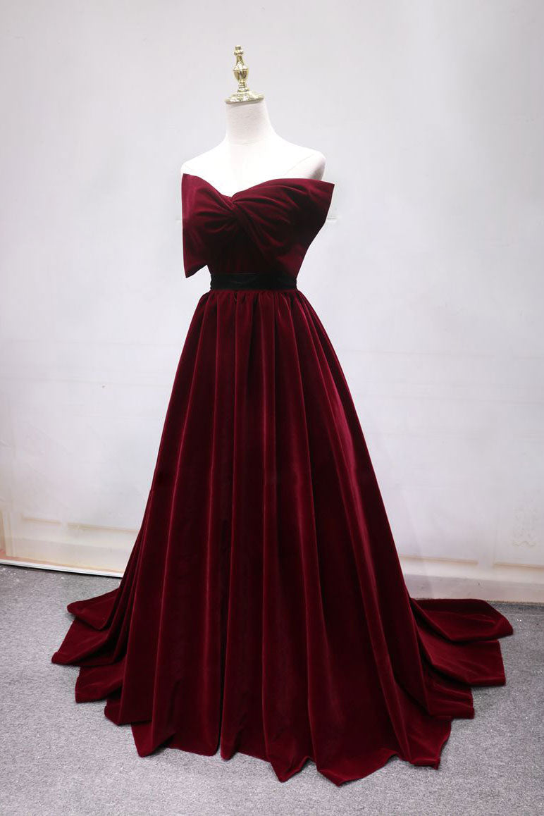 Burgundy Velvet Formal Dress Long Evening Dress