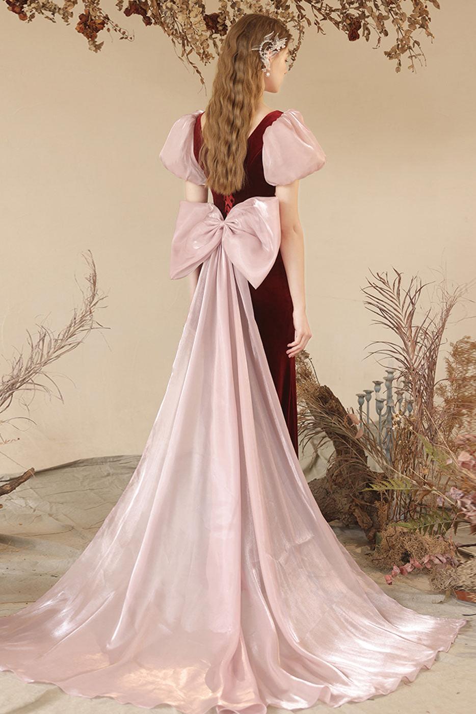 Burgundy Velvet Formal Dress Mermaid Long Christmas Party Dress