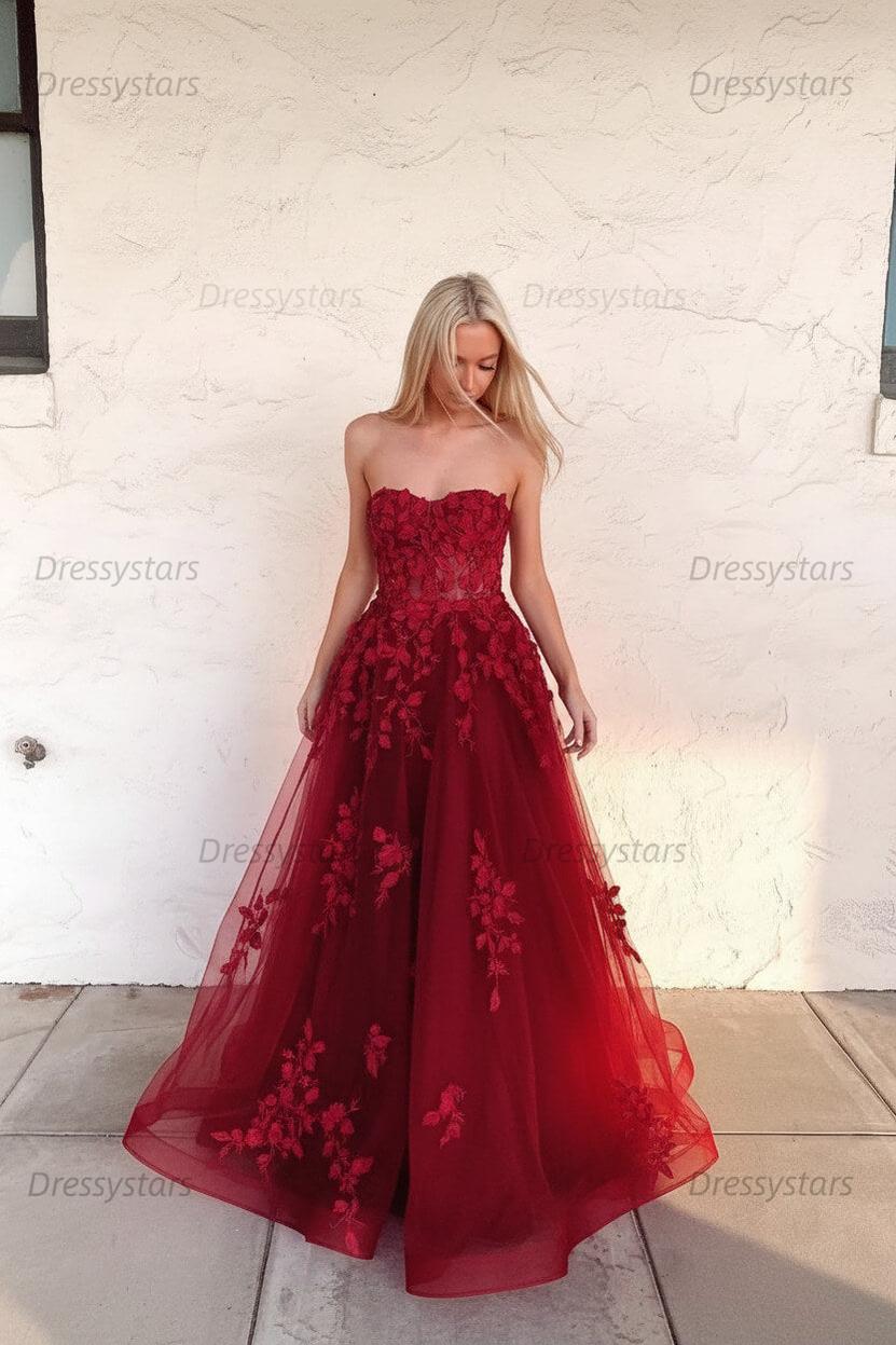 Orange Prom Dress Sweetheart Long Evening Dress with Appliques