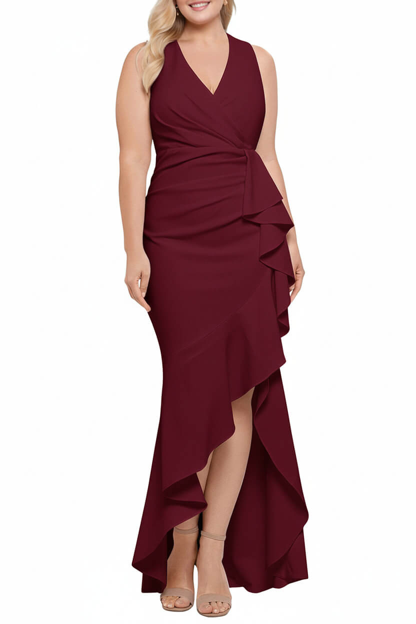 V-Neck Sleeveless Plus Size Floor-Length Sheath/Column Mother of the Bride Dresses with Ruffles