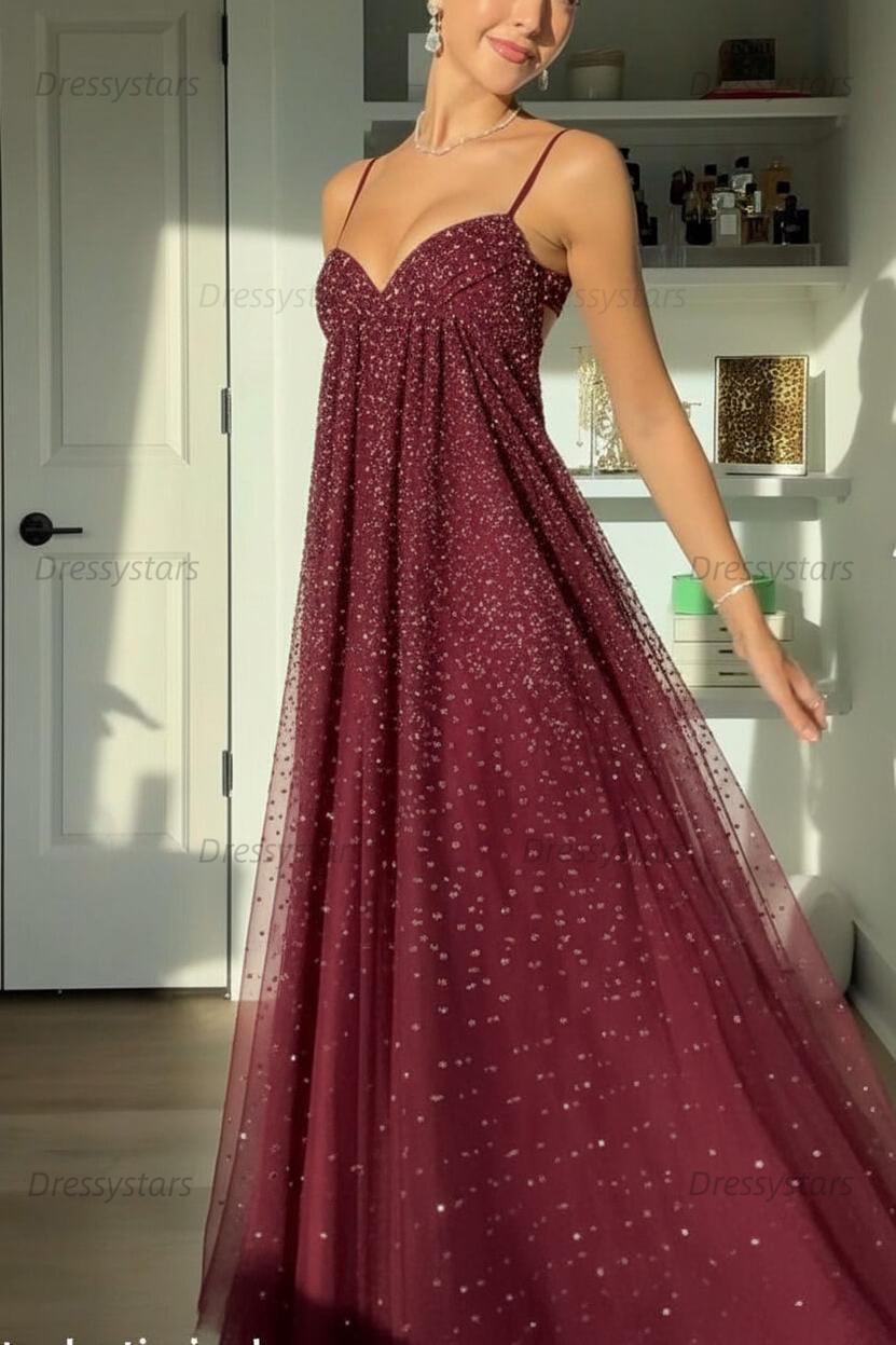 Dressystars Bling A Line Spaghetti Straps Grey Blue Long Party Dress With Beading Formal Evening Gown