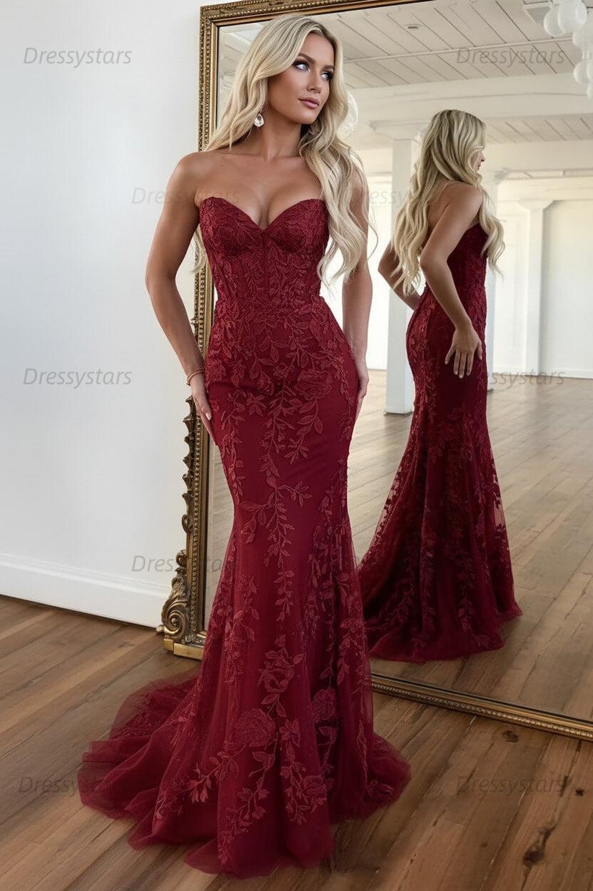 Lilac Prom Dress Corset Sweetheart Lace Mermaid Evening Formal Gown