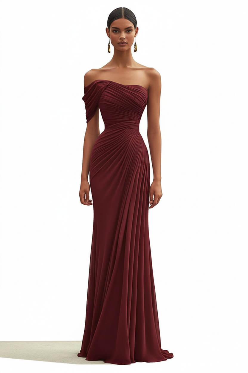 Dressystars One Shoulder Ruched Mermaid Dark Green Wedding Guest Dress Long Formal Dress