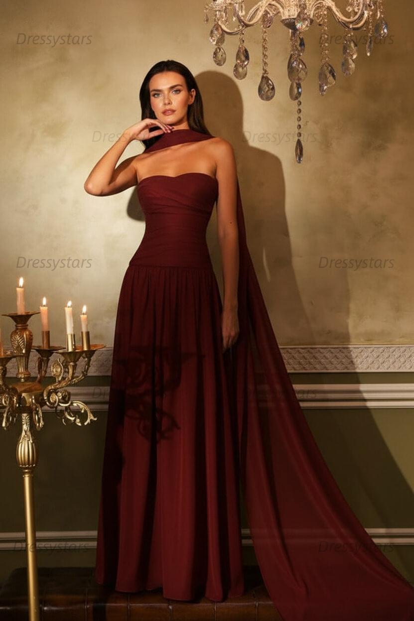 Orange A Line Prom Dress Sleeveless Strapless Formal Dress
