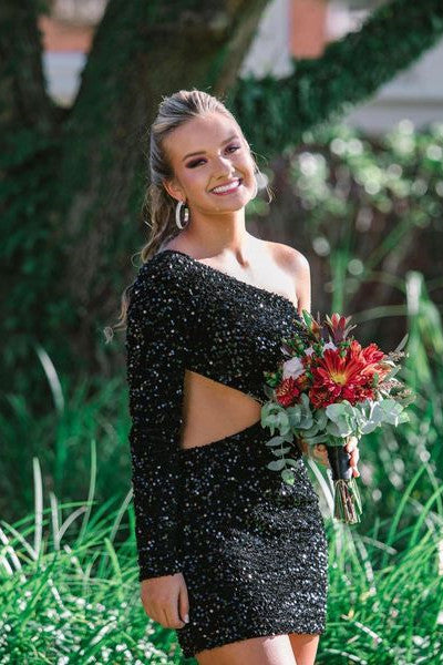 Camilla Homecoming Dress Pretty Bodycon Sequin Style one shoulder Short Party Cocktail Dress