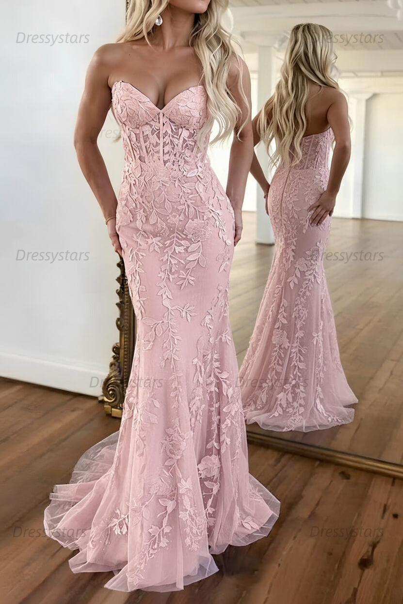 Lilac Prom Dress Corset Sweetheart Lace Mermaid Evening Formal Gown