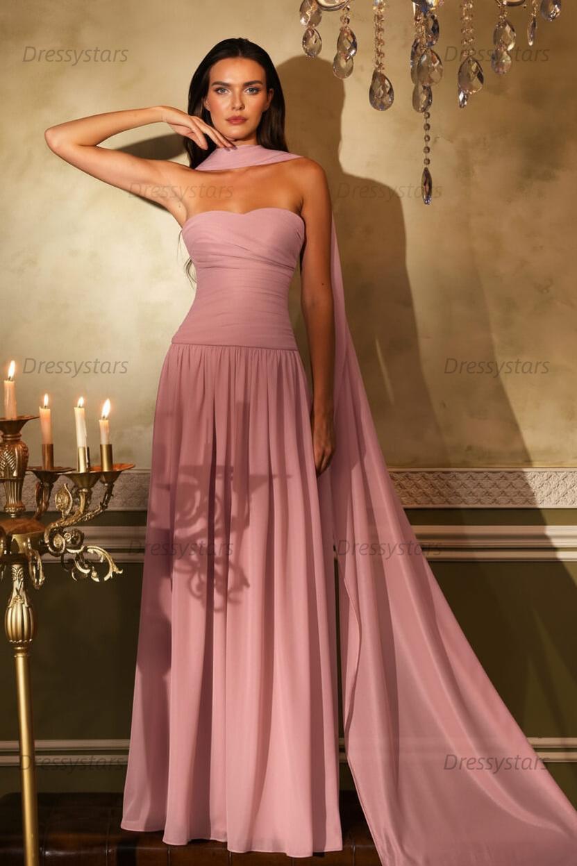 Orange A Line Prom Dress Sleeveless Strapless Formal Dress