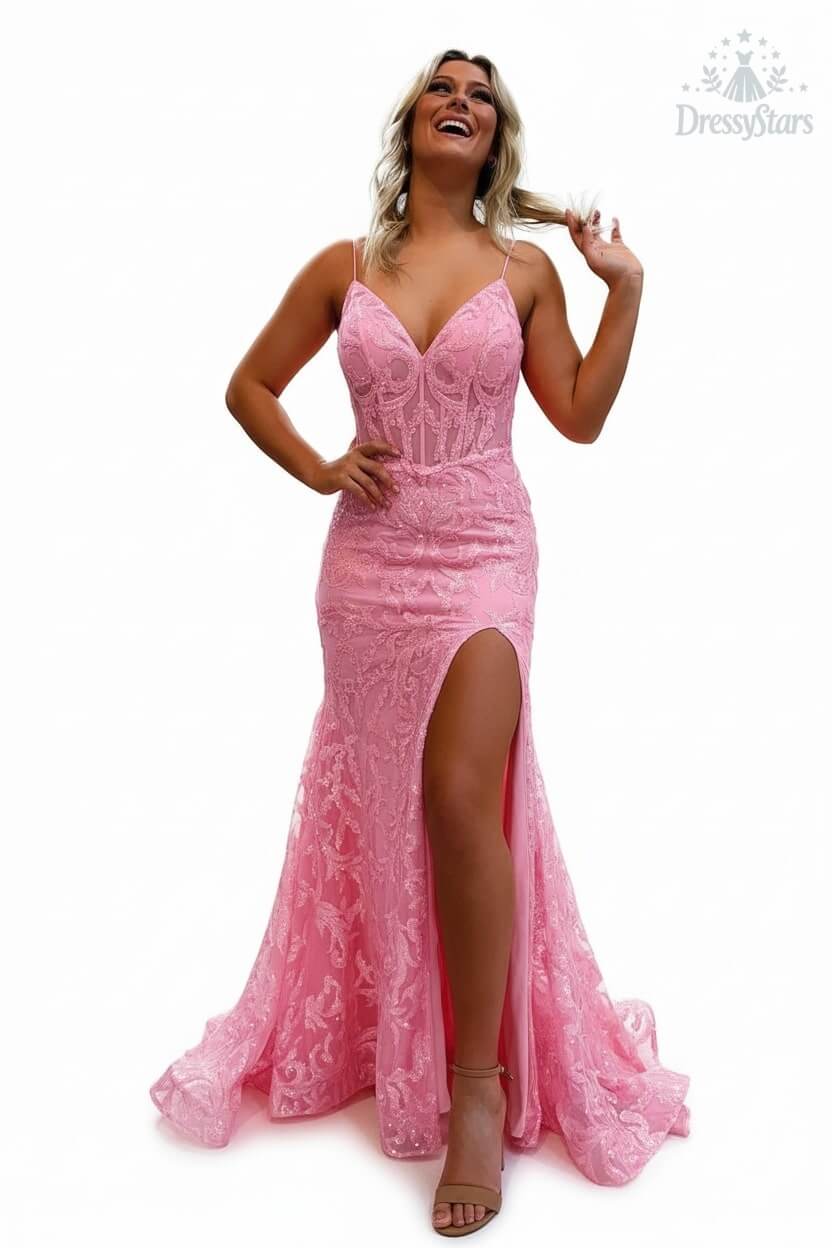 Orange Prom Dress Spaghetti Straps Mermaid Evening Dress