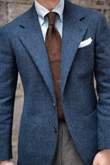 Casual Tweed Jacket For Men With Single Breasted Two-Button Tailored Fit