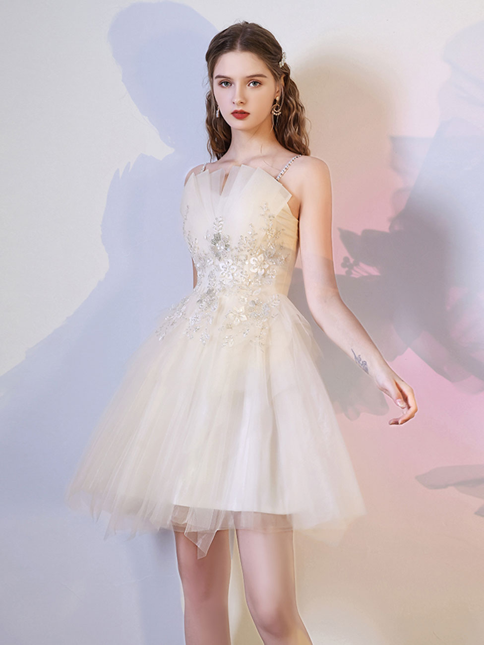 Champagne Homecoming Dress Mini/Short Party Cocktail Dress