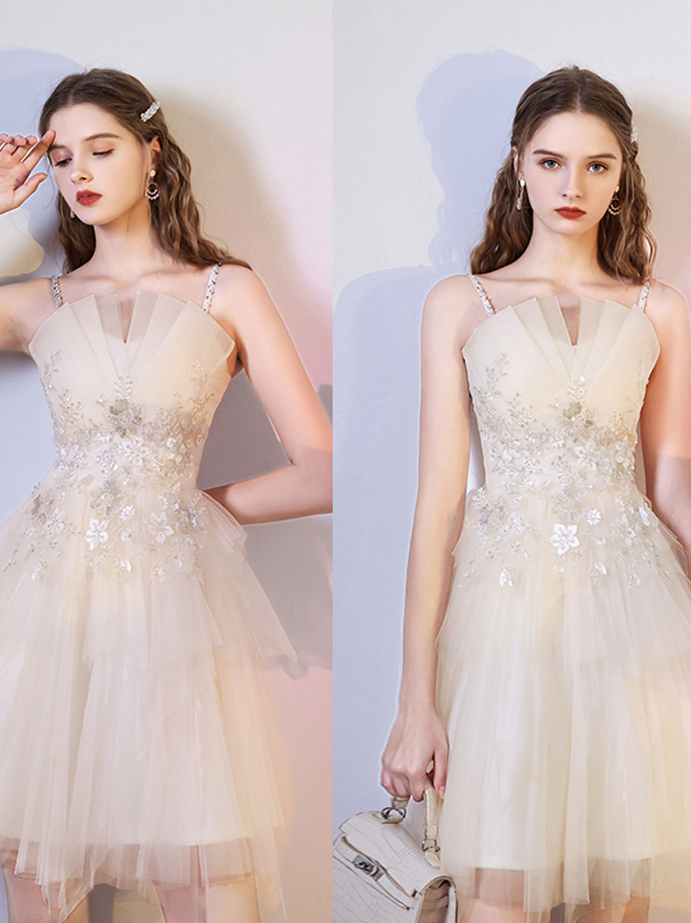 Champagne Homecoming Dress Mini/Short Party Cocktail Dress