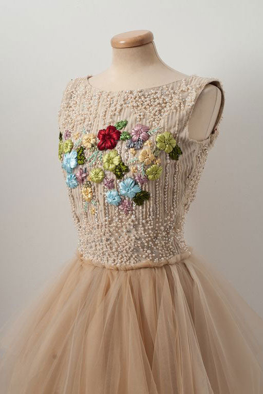 Champagne Homecoming Dress Tulle Beaded Short Party Cocktail Dress