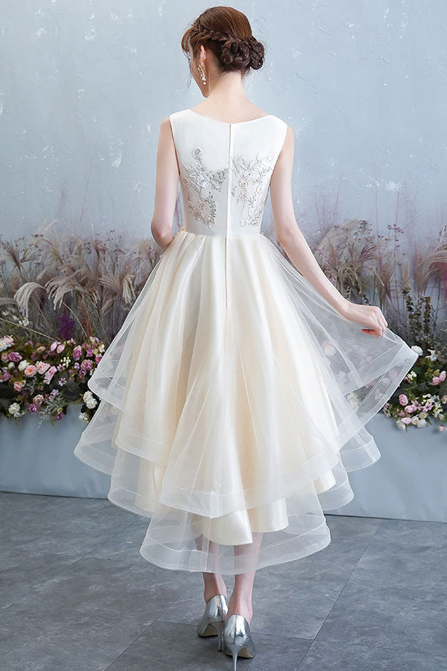 Champagne Homecoming Dress Tulle Lace High Low Short Party Cocktail Dress