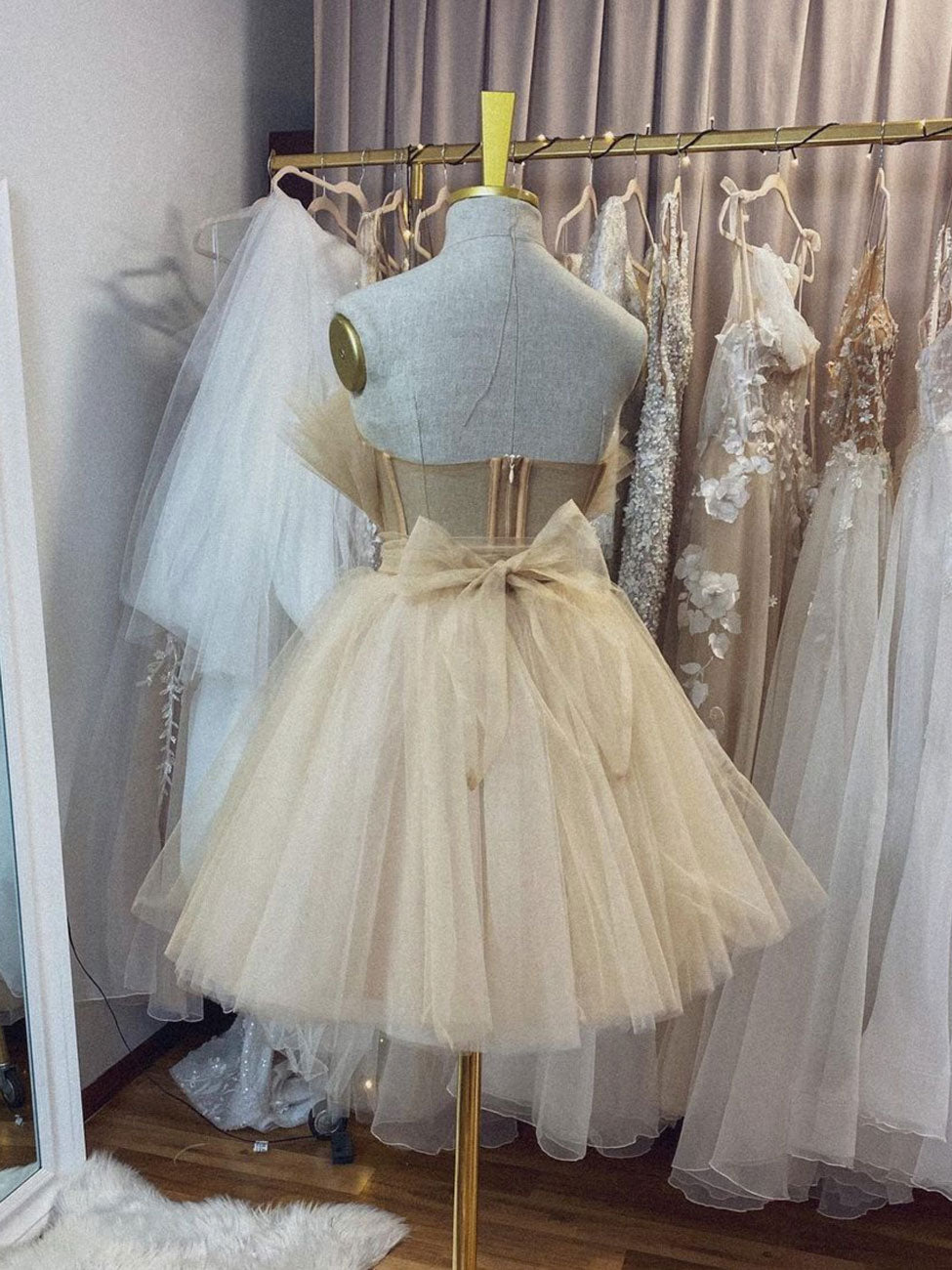 Champagne Homecoming Dress Tulle Short Party Cocktail Dress