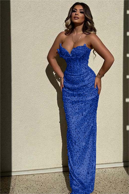 Champagne Mermaid Prom Dress Sleeveless Sweetheart Formal Dress With Sequins