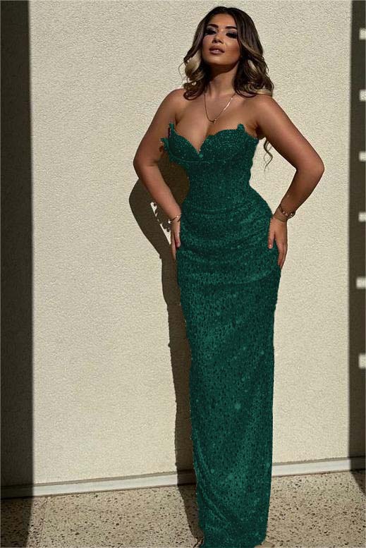Champagne Mermaid Prom Dress Sleeveless Sweetheart Formal Dress With Sequins