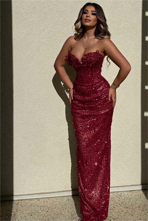 Champagne Mermaid Prom Dress Sleeveless Sweetheart Formal Dress With Sequins