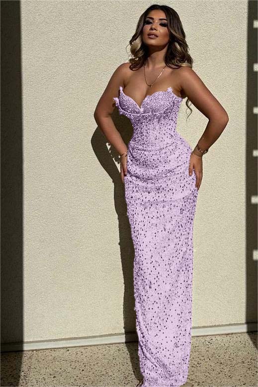 Champagne Mermaid Prom Dress Sleeveless Sweetheart Formal Dress With Sequins