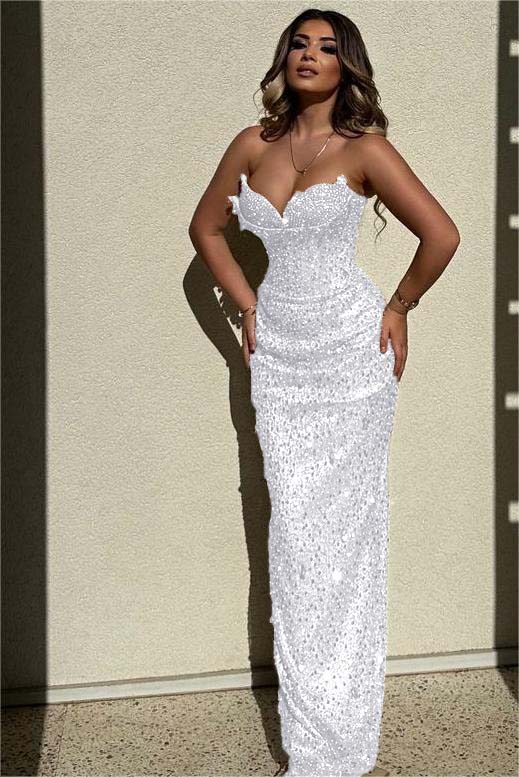 Champagne Mermaid Prom Dress Sleeveless Sweetheart Formal Dress With Sequins