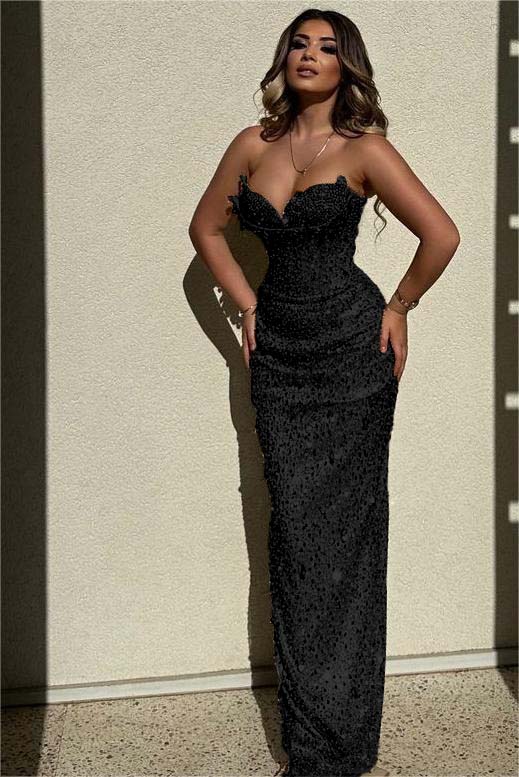 Champagne Mermaid Prom Dress Sleeveless Sweetheart Formal Dress With Sequins