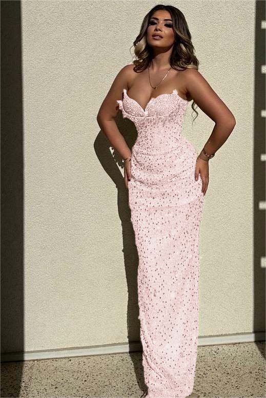 Champagne Mermaid Prom Dress Sleeveless Sweetheart Formal Dress With Sequins