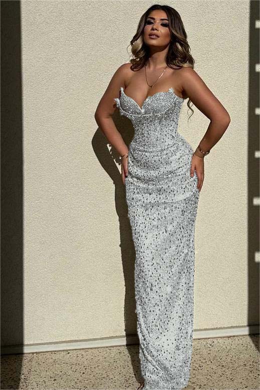 Champagne Mermaid Prom Dress Sleeveless Sweetheart Formal Dress With Sequins
