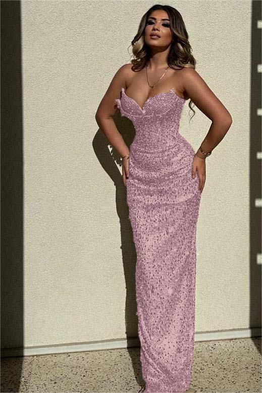 Champagne Mermaid Prom Dress Sleeveless Sweetheart Formal Dress With Sequins