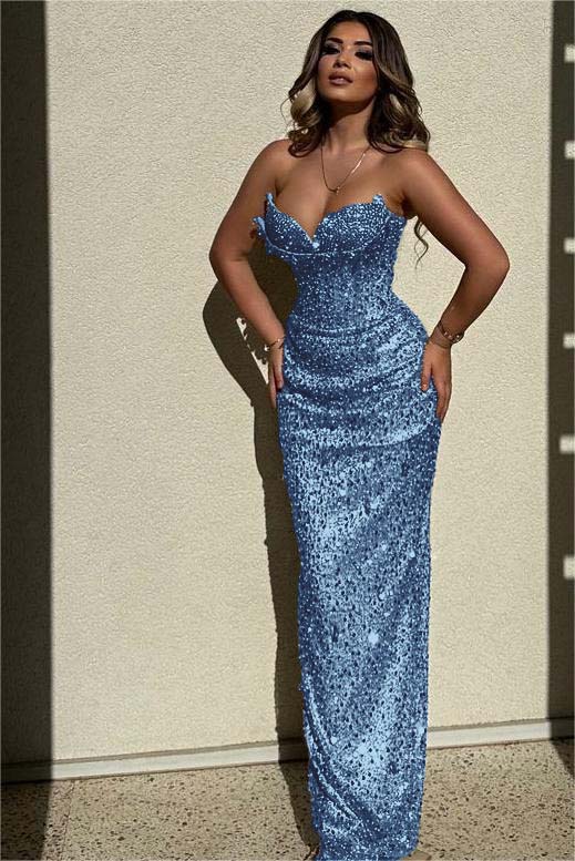 Champagne Mermaid Prom Dress Sleeveless Sweetheart Formal Dress With Sequins