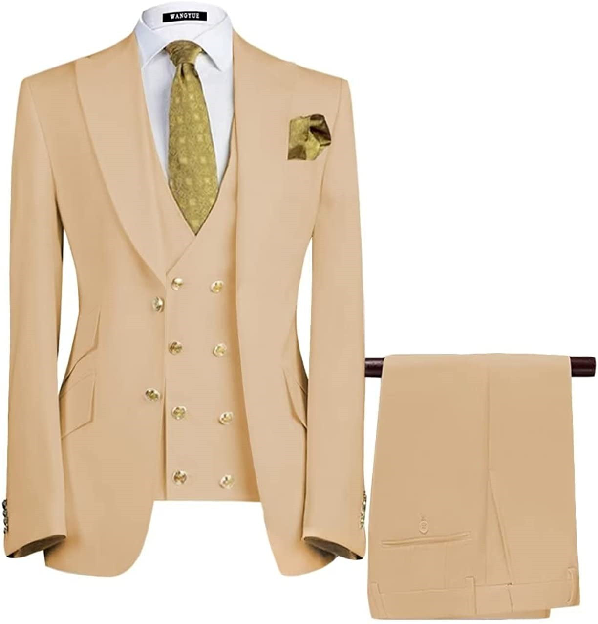 Champagne Peaked Lapel Prom Suit Trendsetting Three Piece Design