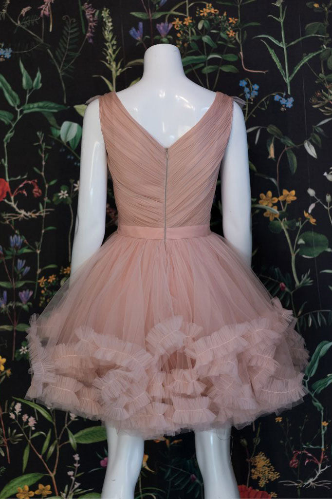 Champagne Pink Homecoming Dress Tulle Short Evening Dress