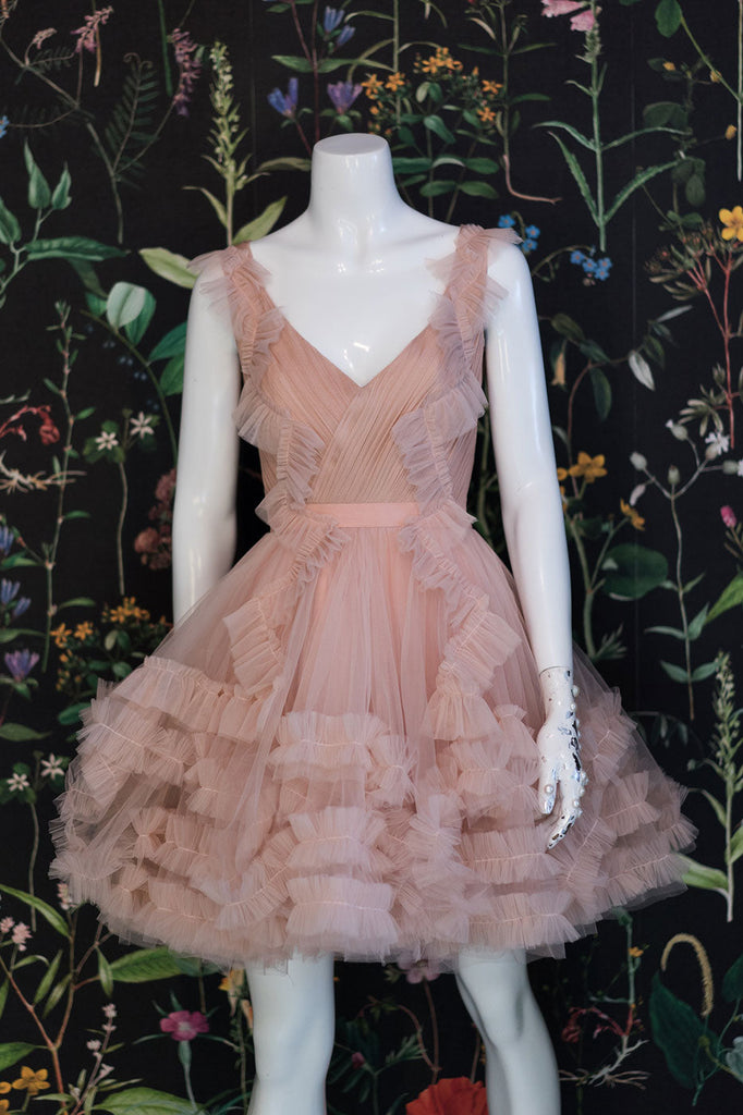 Champagne Pink Homecoming Dress Tulle Short Evening Dress  Dressystars