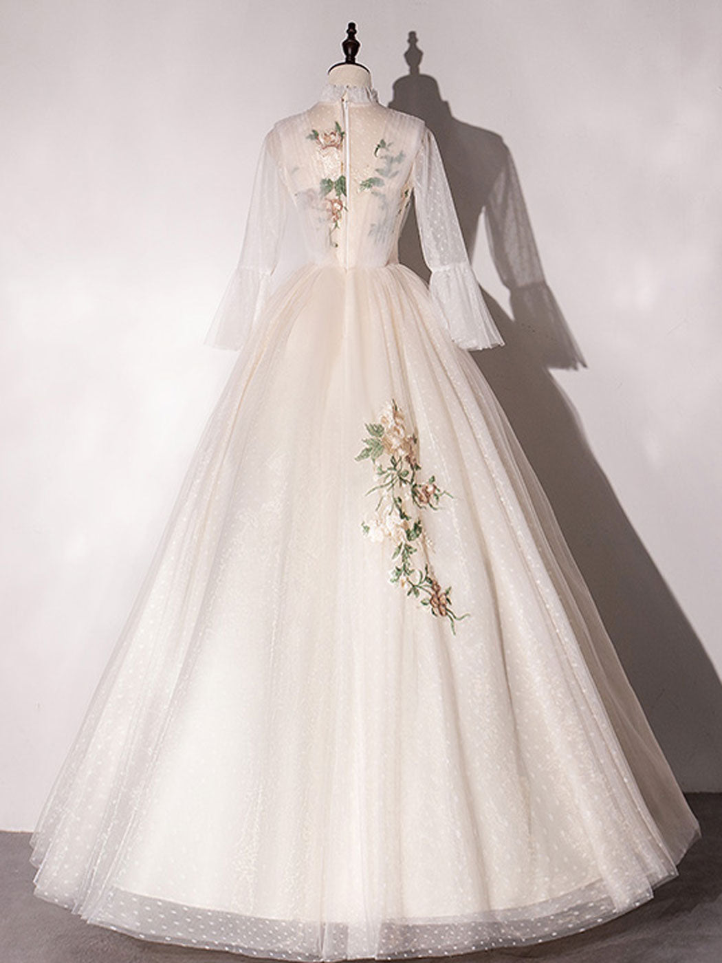 Champagne Prom Dress A Line Tulle Lace Long Formal Dress Evening Dress