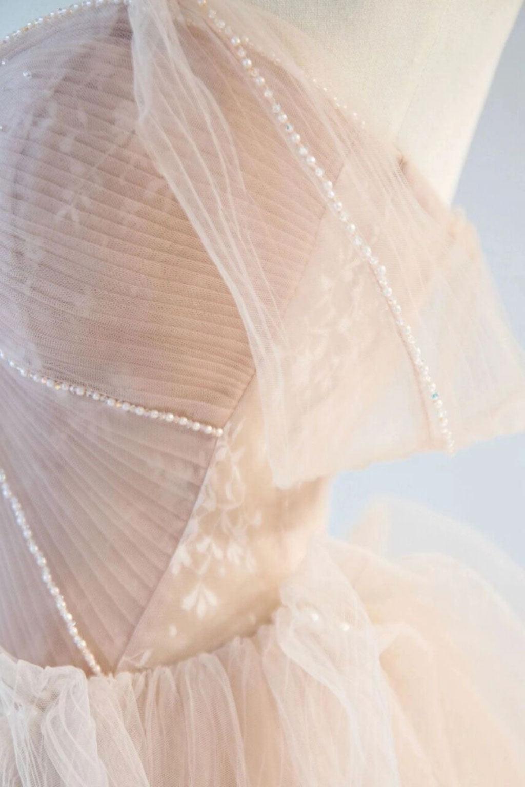 Champagne Prom Dress Off the Shoulder Tulle Lace Long Formal Dress Evening Dress